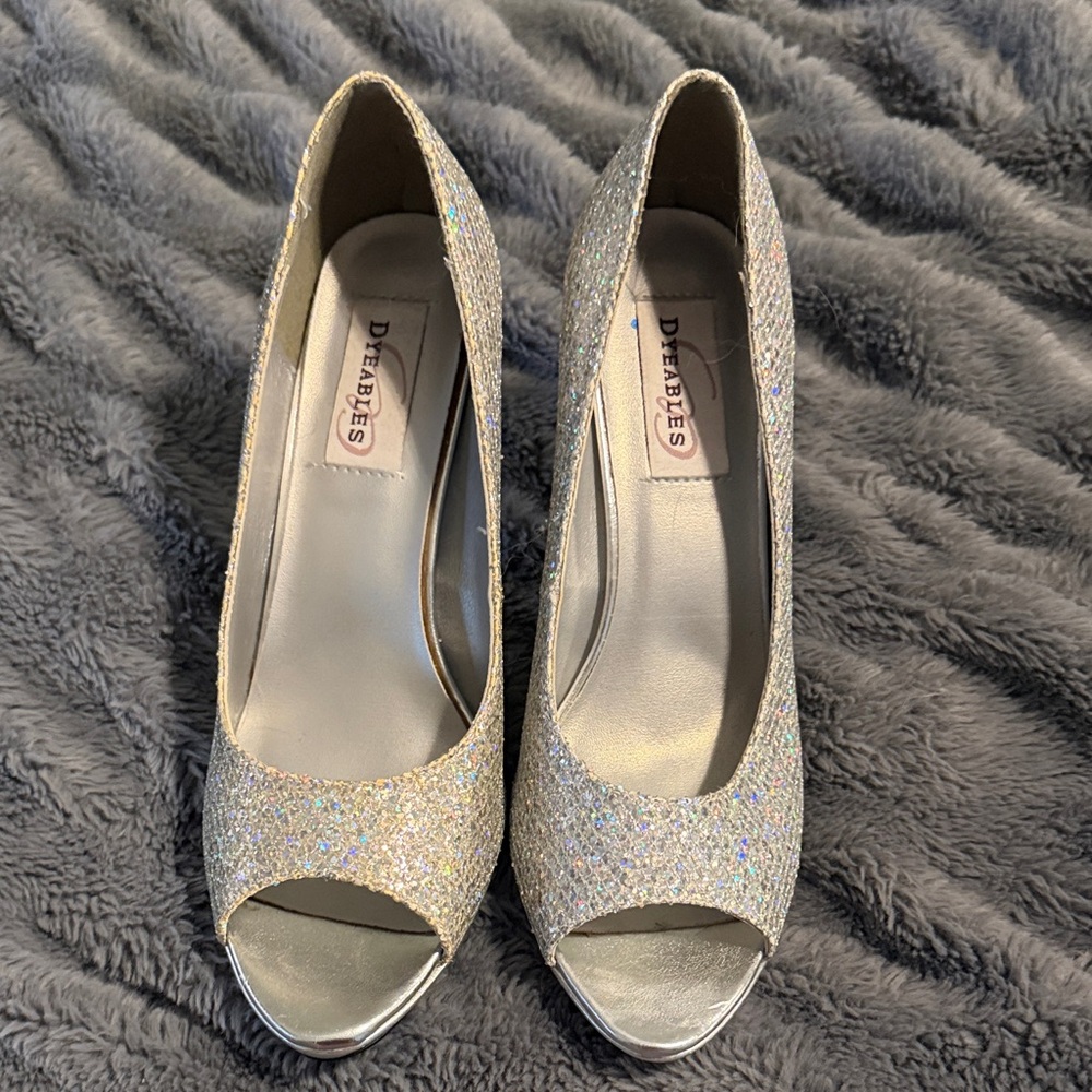 Diba True Glitter Peep Toe Heels - Gold